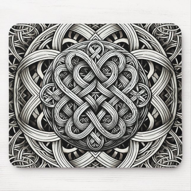 Detaillierte Schwarz-Weißer keltischer Knoten 0001 Mouse Pad (Front)