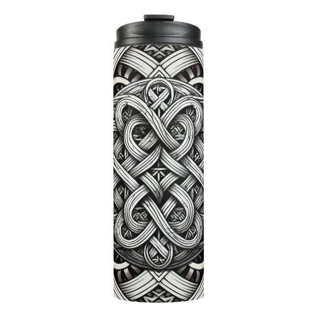 Detaillierte Schwarz-Weißer keltischer Knoten 0001 Thermal Tumbler (Front)