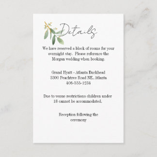 Details Card for any wedding Watercolor leaf