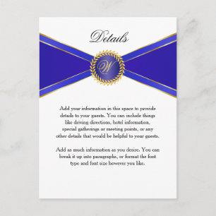 Details Card Royal Blue Elegance with Monogram