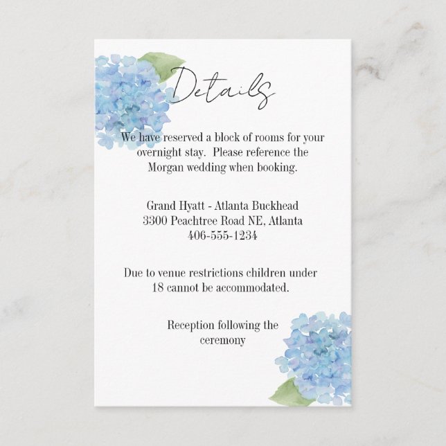Details Card Wedding Hydrangea (Front)
