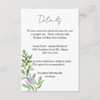 Details Card Wedding lavender purple