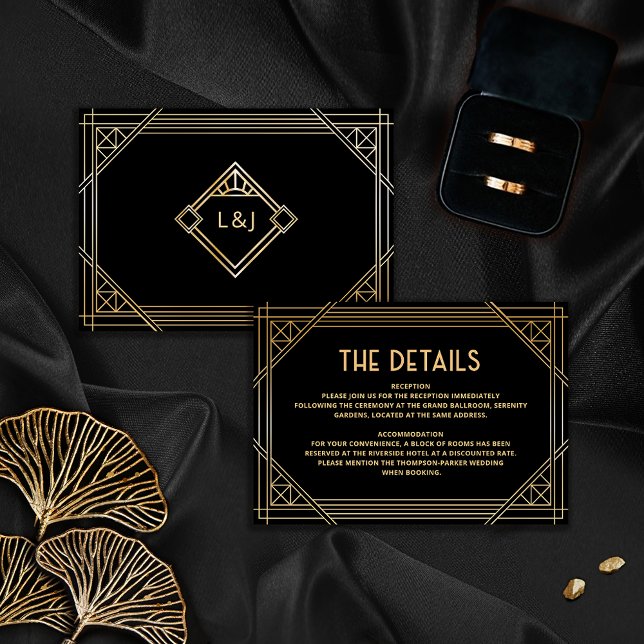 Détails Carte Art déco Mariage Black and Gold (Créateur téléchargé)