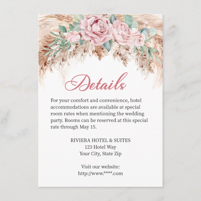 Détails Carte de boîtier pour le Mariage Rose Blus (Devant)
