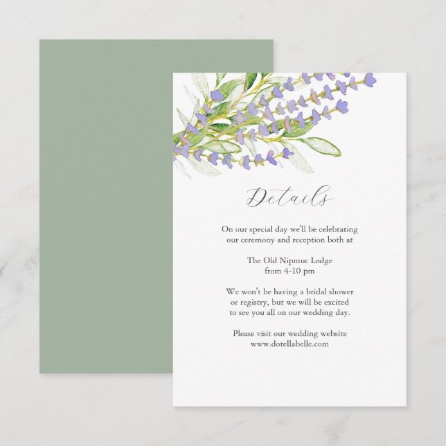 Détails Carte Mariage Boîtier Aquarelle Lavande (Devant / Derrière)