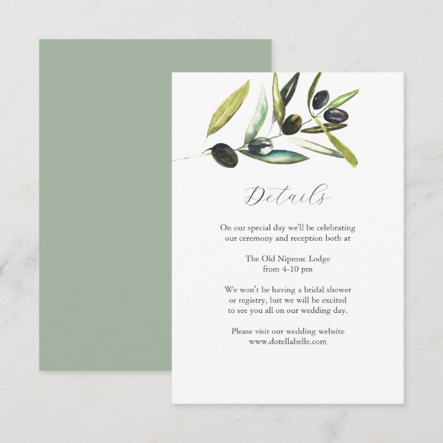 Détails Carte Mariage Boîtier Aquarelle Olive (Devant / Derrière)