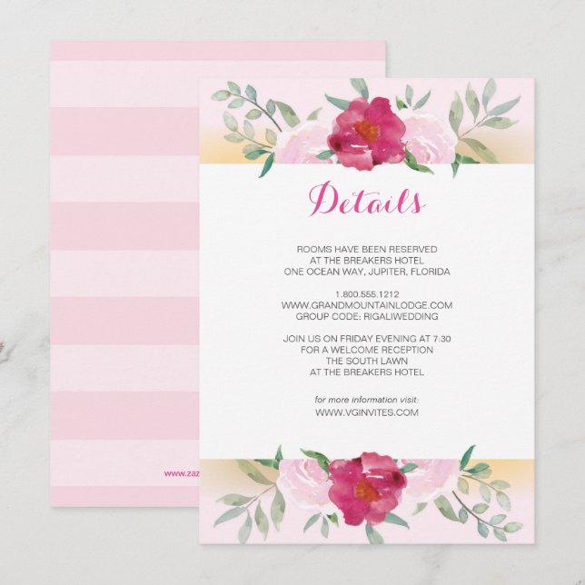 Détails Carte Pink Floral Wedding Invitation Set (Devant / Derrière)