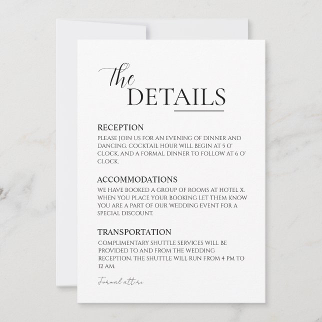 Détails de faire-part de mariage minimaliste (Devant)
