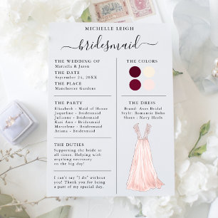Détails de la carte d'information Bridesmaid Bourg
