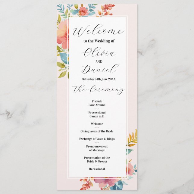 Détails de menu de cérémonie de mariage floral d'é (Devant)