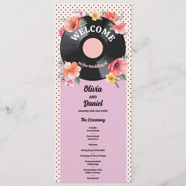Détails de menu de cérémonie de mariage floral Rec (Devant)