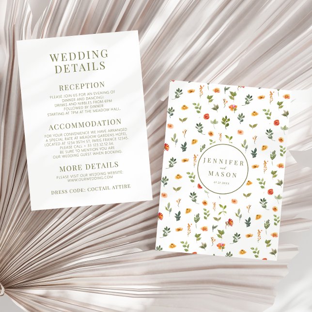 Détails du mariage à fleurs vertes orange Carte (Créateur téléchargé)