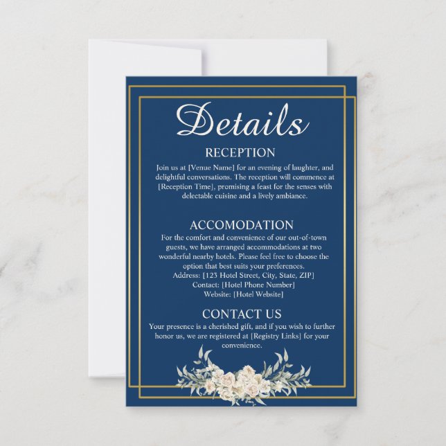 Détails du Mariage bleu et or de la marine Carte d (Devant)
