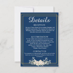 Détails du Mariage bleu et or de la marine Carte d