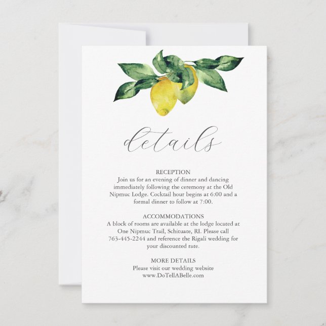 Détails du mariage Carte de boîtier Aquarelle Citr (Devant)