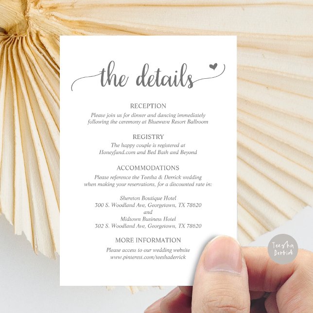 Détails du mariage, carte de boîtier de script rus (Wedding Details, Rustic Script Enclosure Card, in Dark Grey)