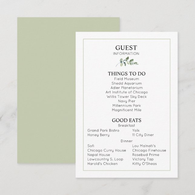 Détails du mariage Carte de boîtier d'informations (Devant / Derrière)