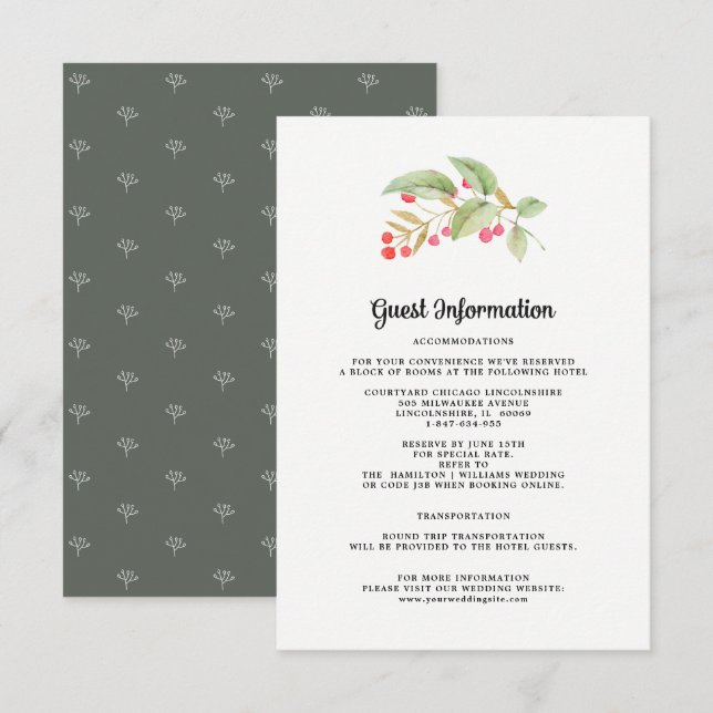 Détails du mariage | Carte d'embranchement de berc (Devant / Derrière)