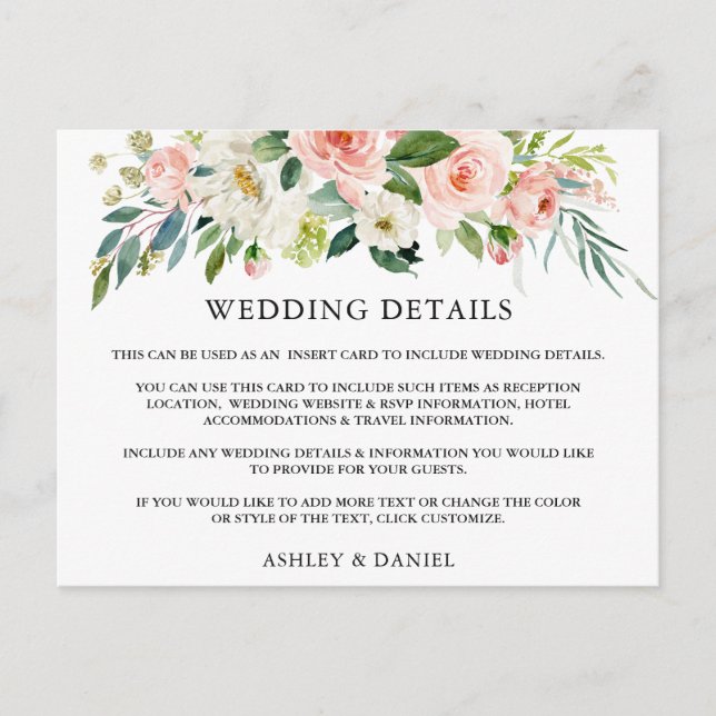 Détails du mariage Carte d'insertion de fleurs ros (Devant)