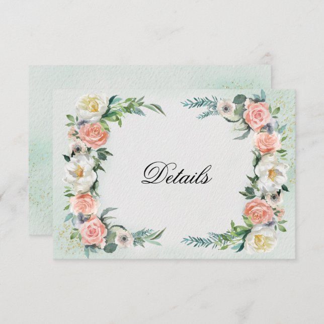 Détails du mariage | Carte Rose aquarelle (Devant / Derrière)