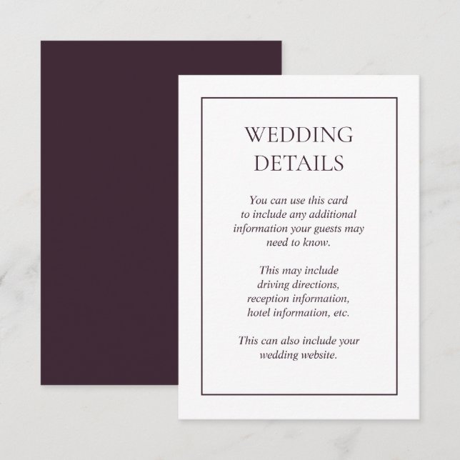 Détails du Mariage de prune violet - Forme Carte d (Devant / Derrière)