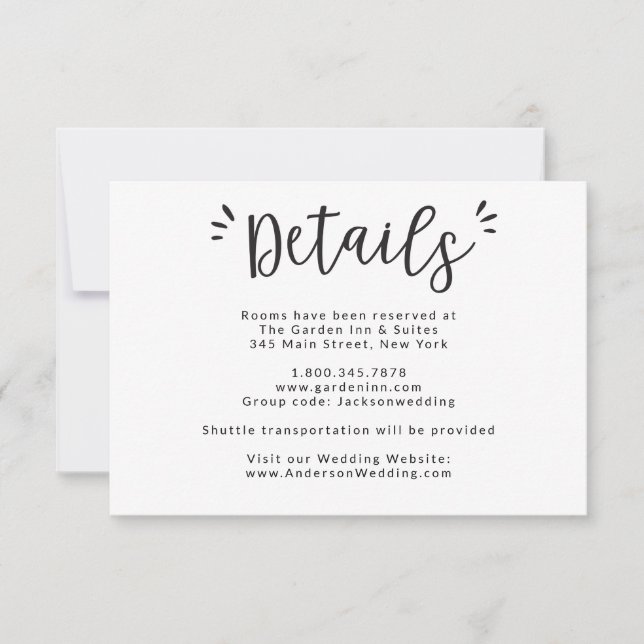 Détails du mariage et carte d'information sur les  (Devant)
