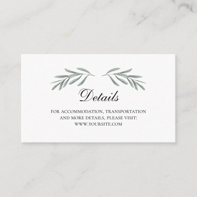 Détails du mariage feuille d'olive. Carte d'insert (Devant)