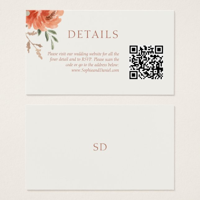 Détails du Mariage floral chic Carte de boîtier de (Devant & derrière)