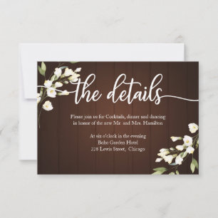 Détails du Mariage floral rustique Cartes de boîti