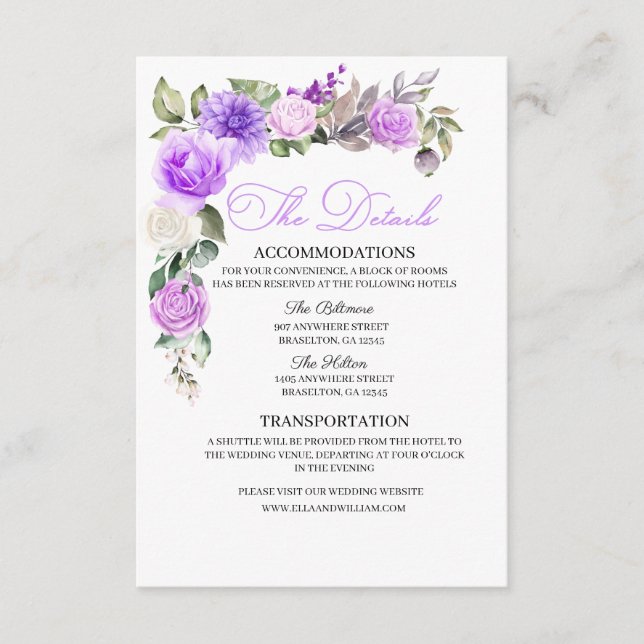 Détails du Mariage Floral Violet Carte de boîtier (Devant)
