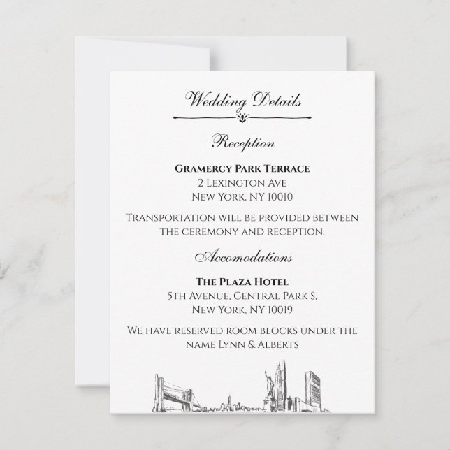 Détails du Mariage New York Skyline sur invitation (Devant)