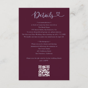 Details Heart QR Code RSVP Wedding Enclosure Card