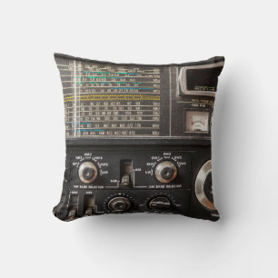 Details of an old am radio receiver throw pillow