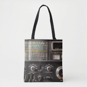 Details of an old am radio receiver tote bag