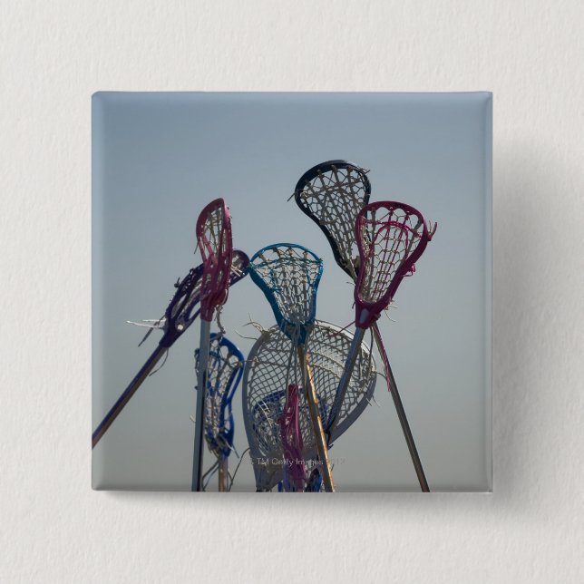 Details of Lacrosse game 2 Inch Square Button (Front)