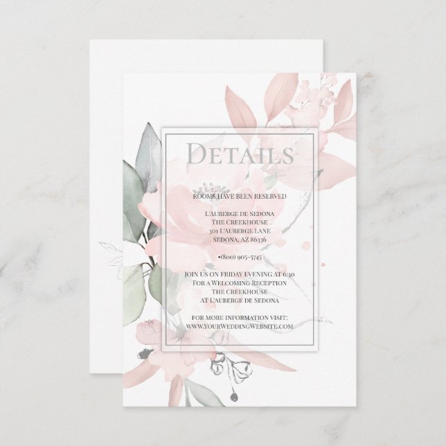 DETAILS | Pink Blush Watercolor Roses Invitation (Front/Back)
