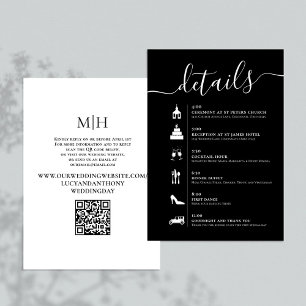 Details QR Code Black and White Wedding Timeline Enclosure Card