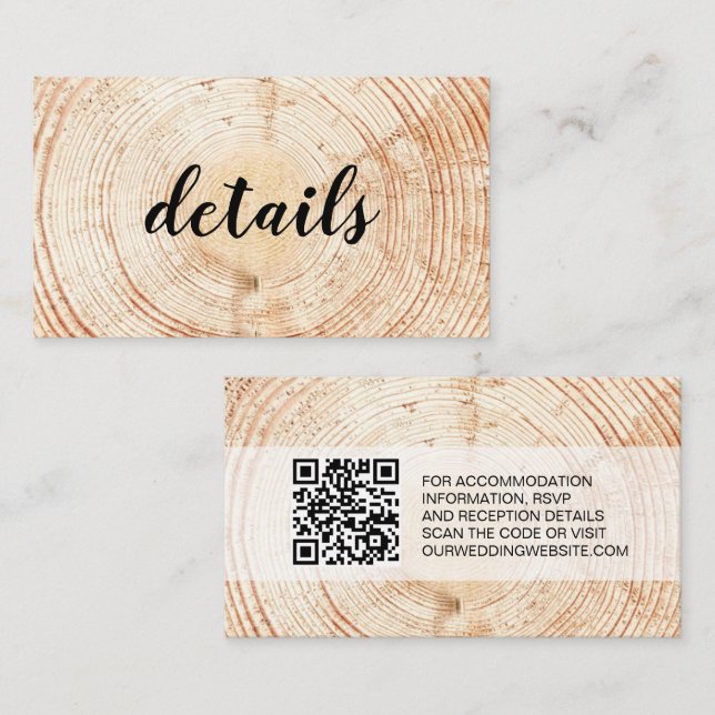 Details QR code Template Rustic Wedding Wood Grain (Front/Back)