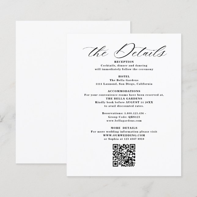 Details & QR Code Wedding Enclosure Cards (Front/Back)