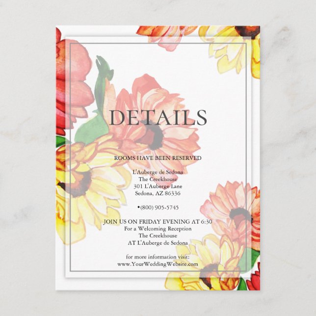DETAILS | Red and Yellow Watercolor Daisies Enclosure Card (Front)