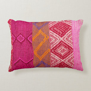 Details shot of indian fabric with colourful patte accent pillow