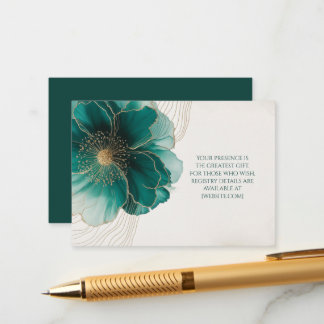 Details Teal Floral Gold Wedding Enclosure Card