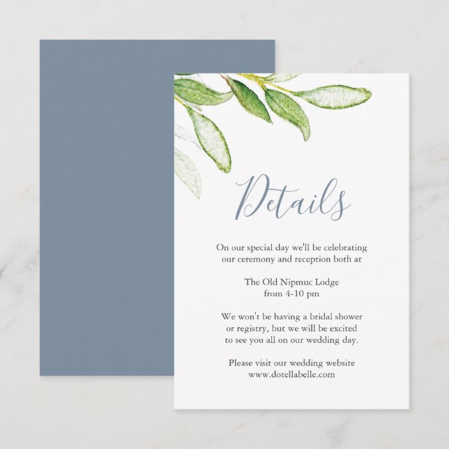 Details Wedding Enclosure Card Watercolor Leaves  (Front/Back)