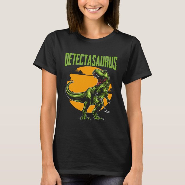 Detectasaurus Treasure Hunting Dinosaur Trex Metal T-Shirt (Front)