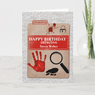 Detective birthday card cold case file