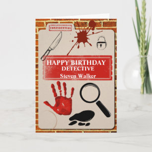 Detective birthday card cold case file