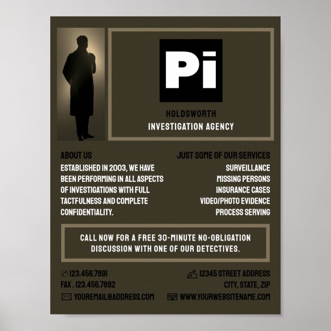 Detective Logo, Private Detective Investigator Poster (Front)