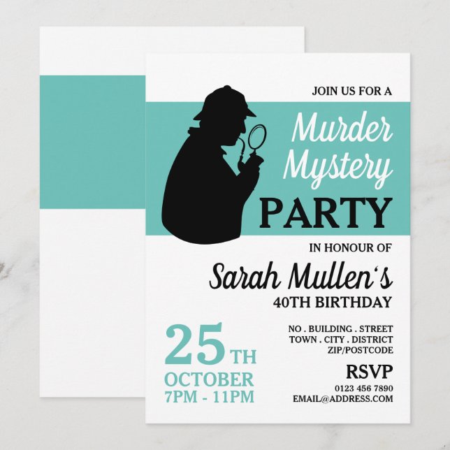 Detective Silhouette, Murder Mystery Birthday Invitation (Front/Back)
