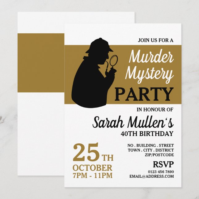 Detective Silhouette, Murder Mystery Birthday Invitation (Front/Back)