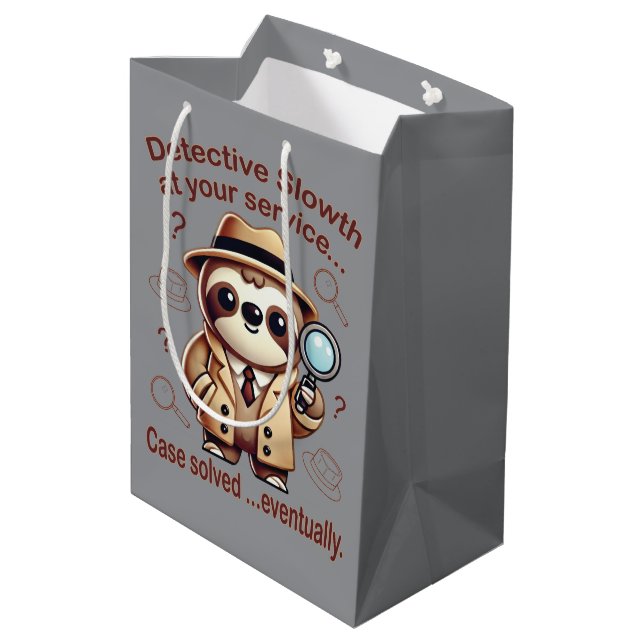 "Detective Sloth" Sloth Private Eye Medium Gift Bag (Back Angled)
